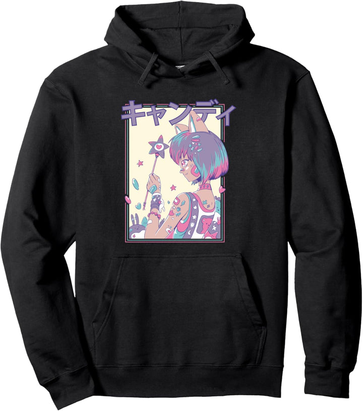 Shojo Anime Mädchen mit Zauberstab und japanischem Zitat Candy Pullover Hoodie