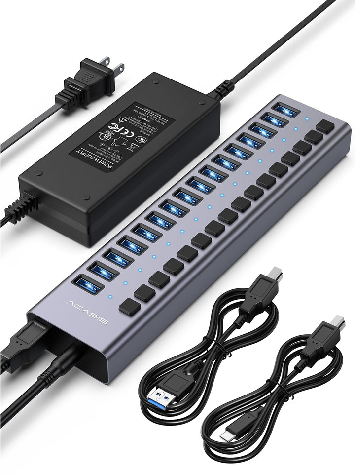 Powered USB 3.2 Hub, ACASIS 16 Ports USB 3.2 Hub mit 10Gbps Datenrate, Aluminiumgehäuse, USB Hub Pow