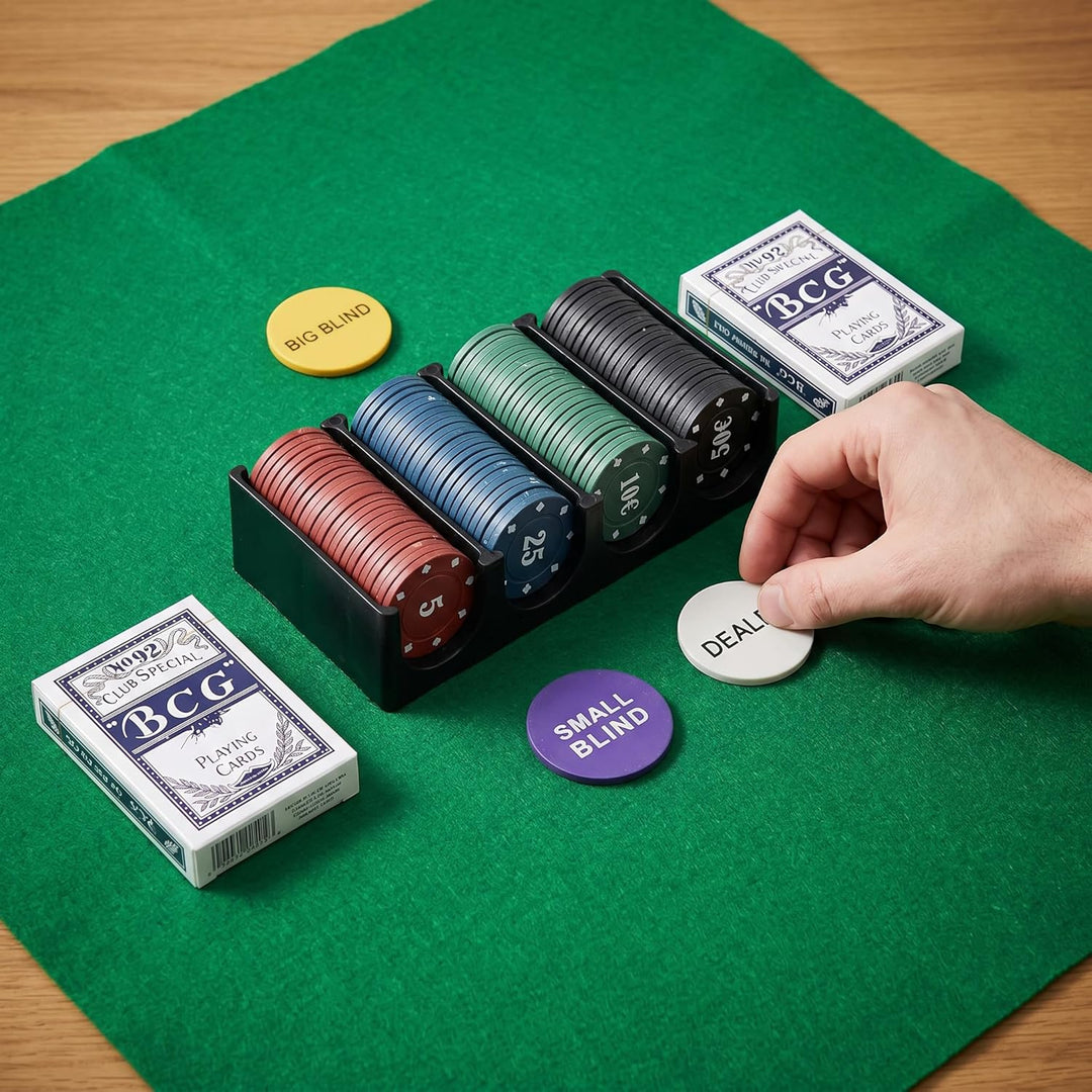 various Poker-Set aus Metallbox, 200 Pokerchips, 2 Abdeckungen, Distanzknopf, Brettspiel