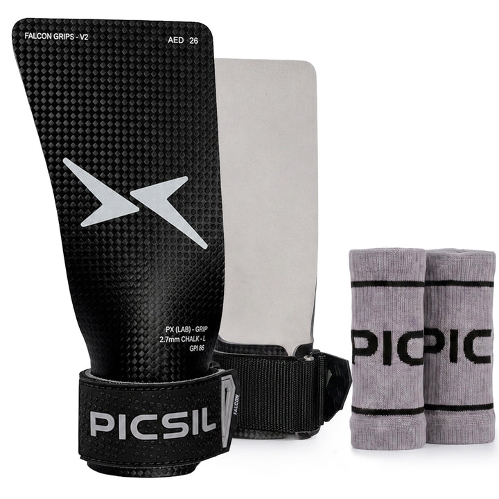 PICSIL Falcon Grips Set, Carbonfaser Grips für Chalk | Grips-Set mit Handgelenkbandagen und Tasche.