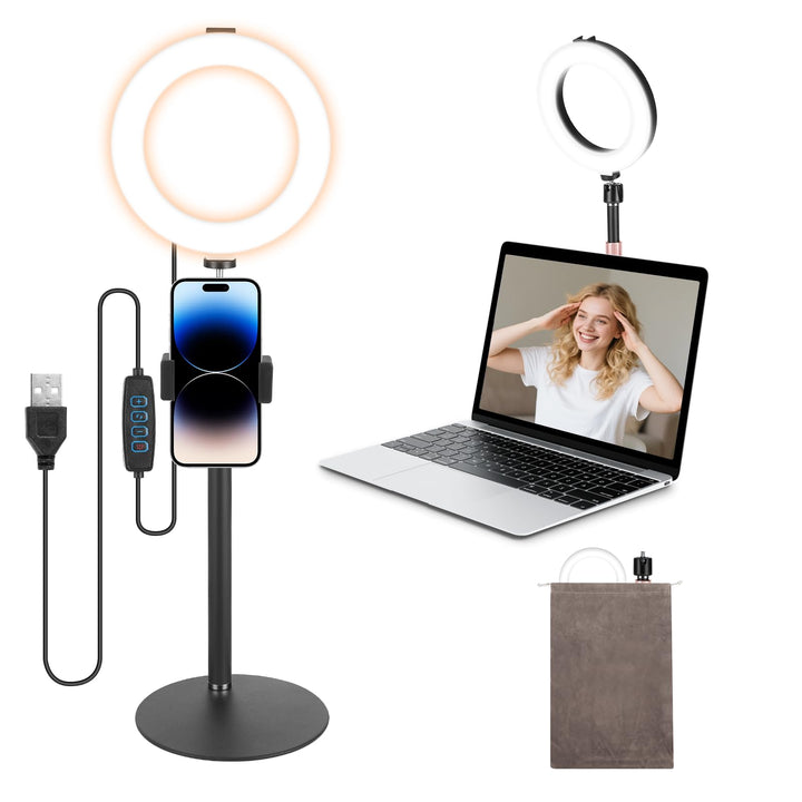 Ringlicht mit Stativ Handy Laptop Videokonferenz Licht mit Klemme 6.3 Zoll Tisch LED Ring Light Self