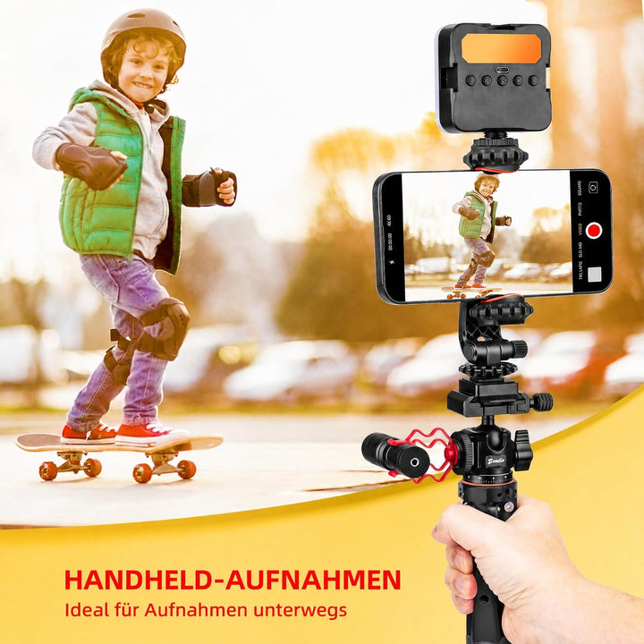Zeadio Robustes Stativ-Set, 1/4" Adapter Stativgewinde, mit Handyhalter und Action-Cam-Adapter für i