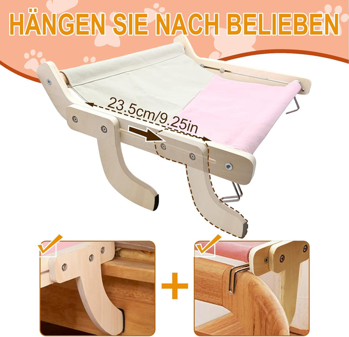 TOTHDATE Cat Window Perch Cat Window Hammock with Natural Wooden cat Window Perch Frame, Pink Rosa,