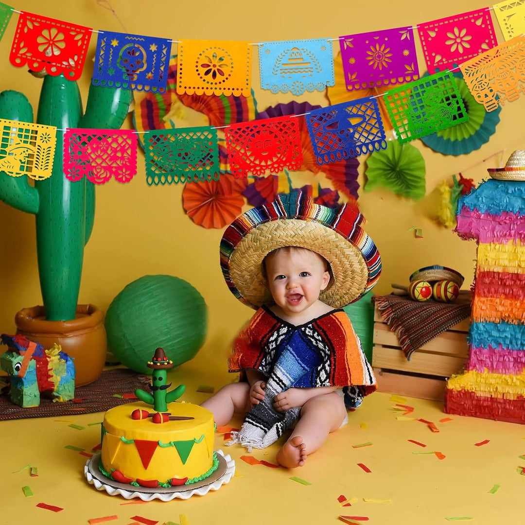 Qpout 4 Stück Mexikanisches Fiesta Party Filzbanner,Tag der Toten, Dia de Los Muertos, Papel Picado,