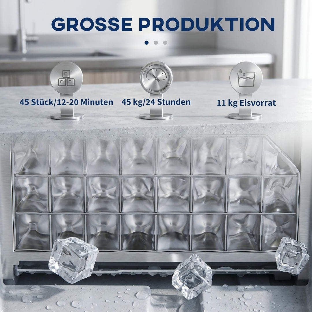 HOMCOM Kommerzielle Eiswürfelmaschine 45kg/24H mit LCD-Anzeige, 11 kg Speicher, Timer und Selbstrein