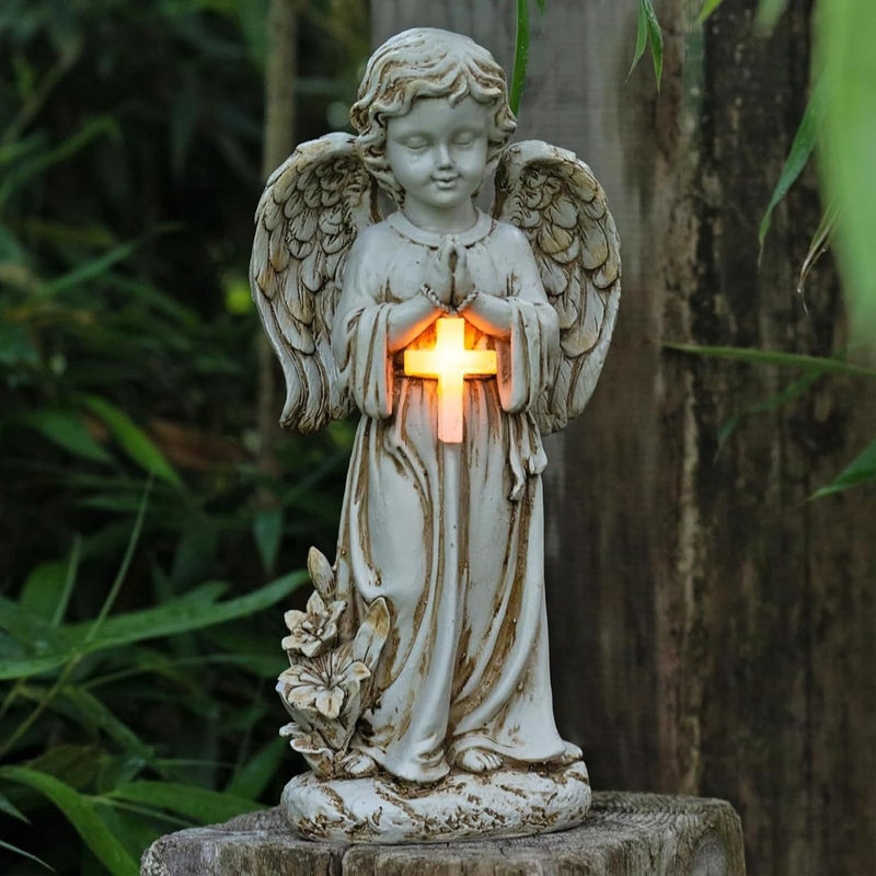 Tuzsocr Solar Engel Gartenstatuen - Betende Engel, LED-Schutzengel-Figur, Wetterfeste Engel Figur am