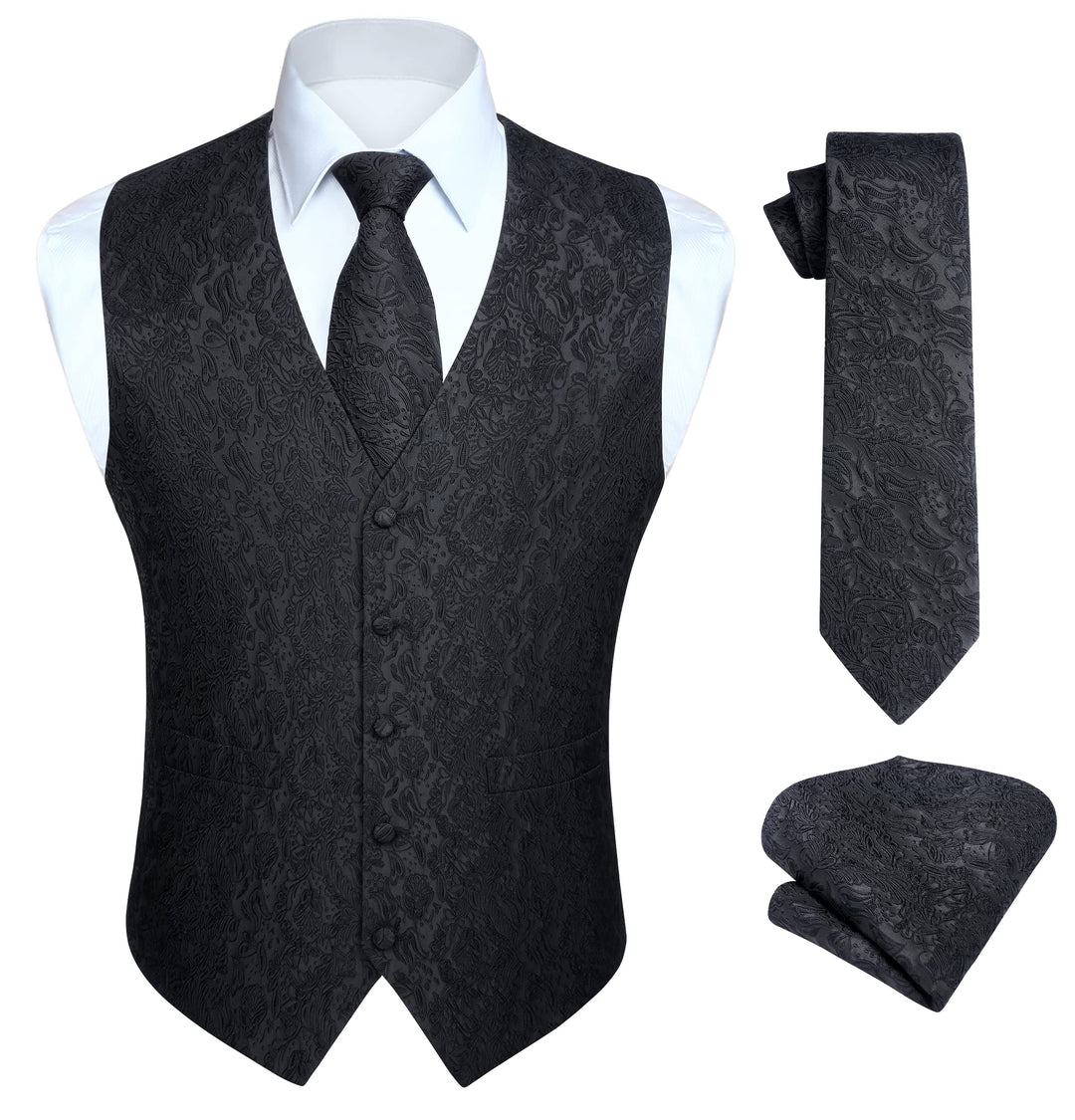 Enlision Anzugweste Herren Hochzeit Paisley Weste und Krawatte Einstecktuch Party Floral Jacquard An