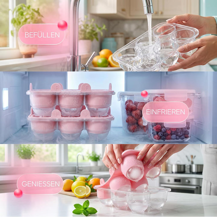 Neighbour’s Friend® Rosa Eiskugelform XL 4er Set – Stylische patentierte Eiswürfelform für Cocktails