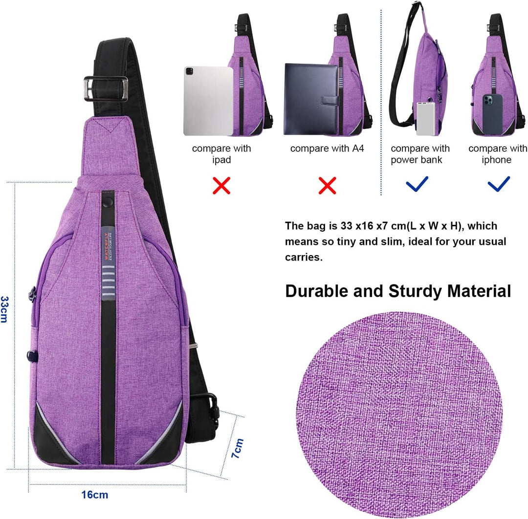 WATERFLY Anti-Diebstahl Sling Bag für Damen und Herren Brusttasche Hippie Crossbody Bag Multipurpose