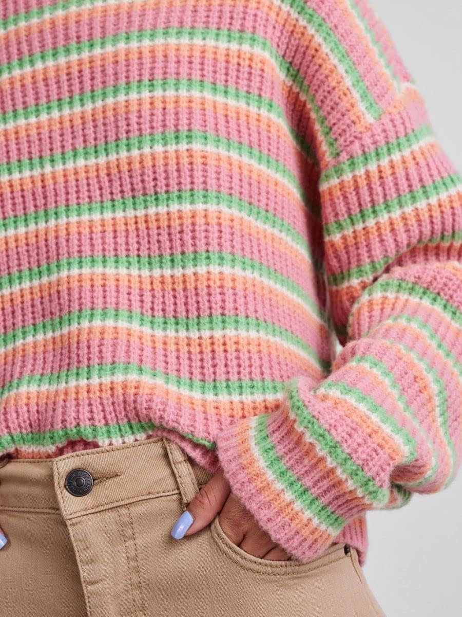 PIECES Damen Pcbina Ls O-Neck Knit Bc Strickpullover XS Absinthe Green/Stripes:cdan-desf-mrng, XS Ab