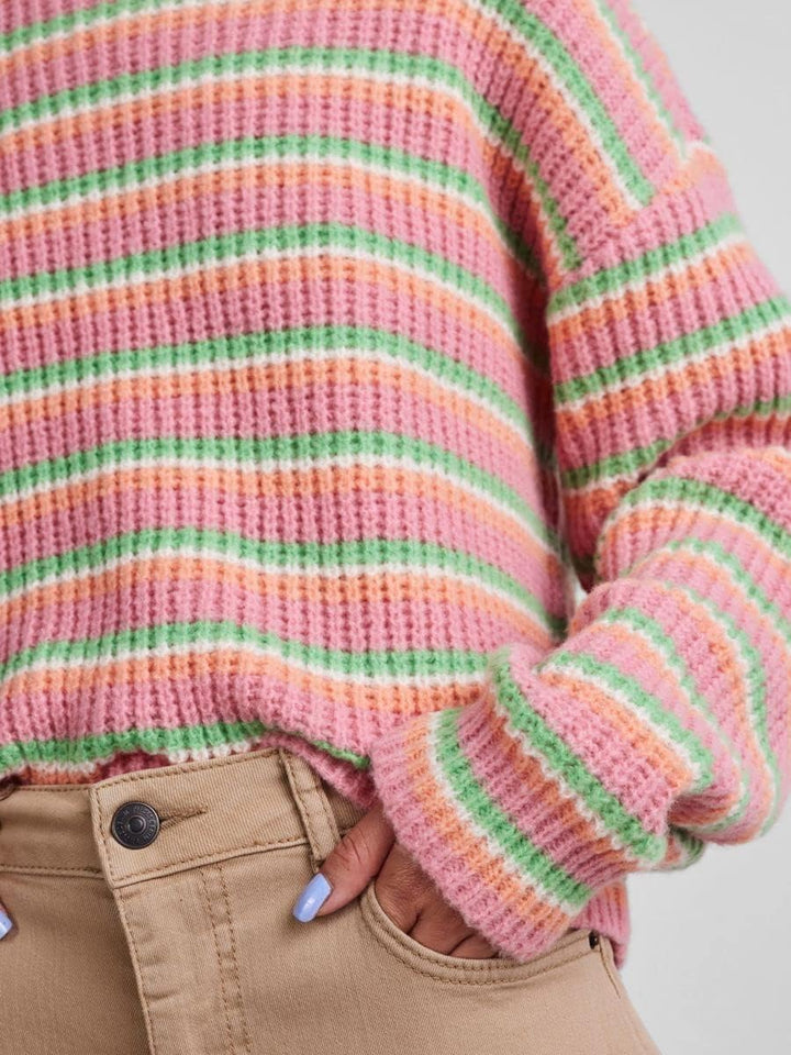 PIECES Damen Pcbina Ls O-Neck Knit Bc Strickpullover XS Absinthe Green/Stripes:cdan-desf-mrng, XS Ab