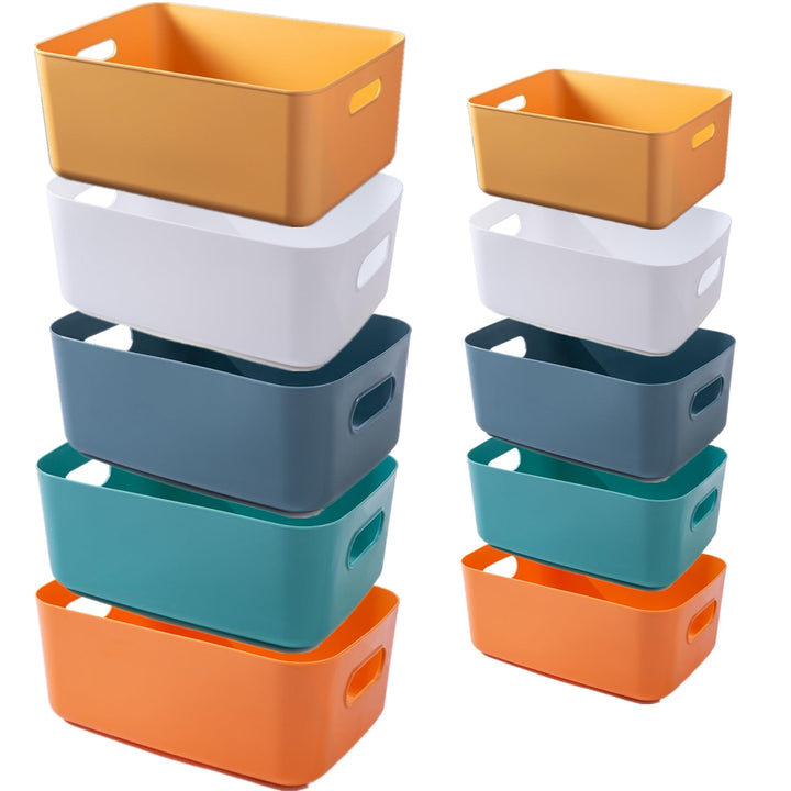 10 Stück Kunststoff Aufbewahrungsboxen,Mehrere Farben Organisation Aufbewahrungskörbe für Küche,Schr