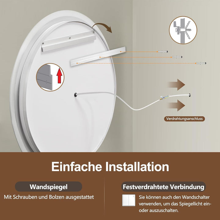 60cm runder LED Badezimmerspiegel mit Beleuchtung - Kosmetikspiegel mit Berührungssensor, 3 Lichtfar
