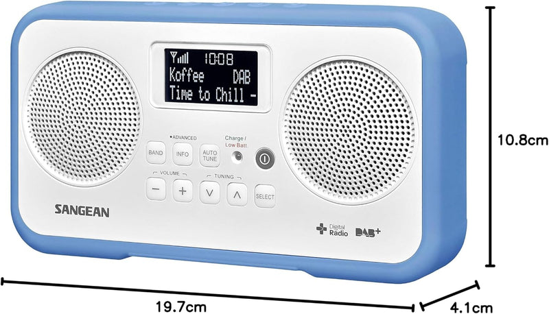 Sangean DPR-77 tragbares DAB+ Digitalradio (UKW-Tuner, Batterie-/Netzbetrieb) weiss/blau, weiss/blau