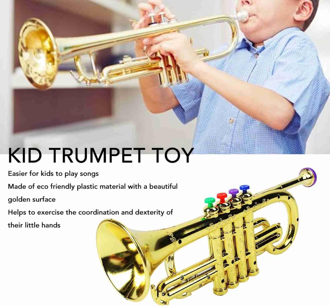Ejoyous Goldene Trompete, Kindertrompete pädagogisches Musikinstrument mit 4 farbigen Tasten für rea