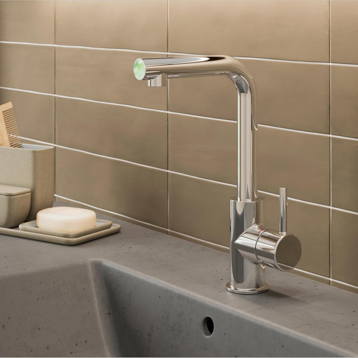 Lenz Badarmatur HOKU in Chrom – Hoher Auslauf mit 360° Schwenkfunktion | Waschtischarmatur mit Easy