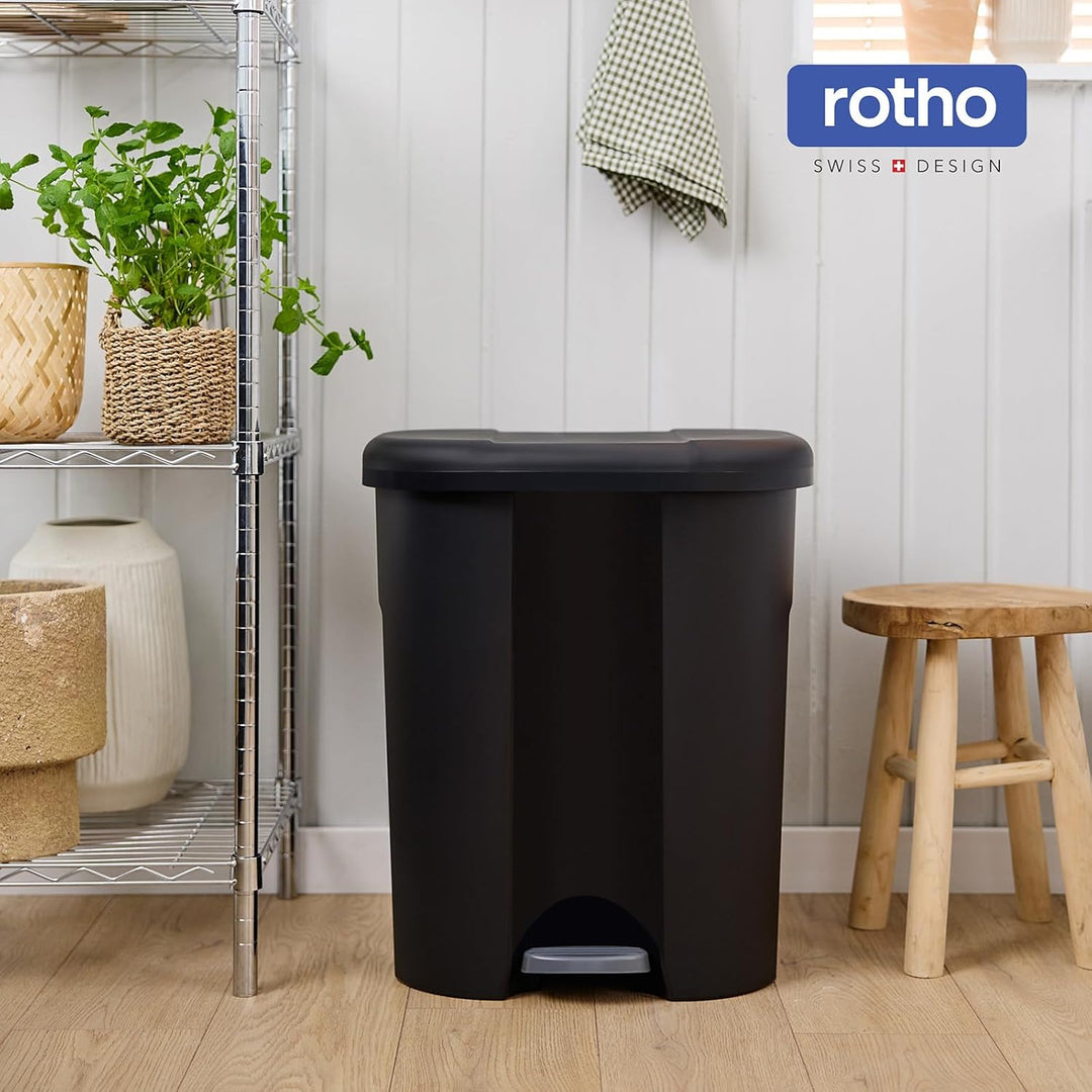 Rotho Trio Mülleimer 1x 10l + 2x 15l zur Mülltrennung mit Deckel, Kunststoff (PP) BPA-frei, schwarz,