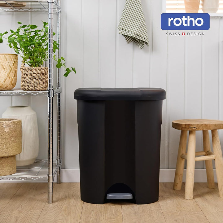 Rotho Trio Mülleimer 1x 10l + 2x 15l zur Mülltrennung mit Deckel, Kunststoff (PP) BPA-frei, schwarz,