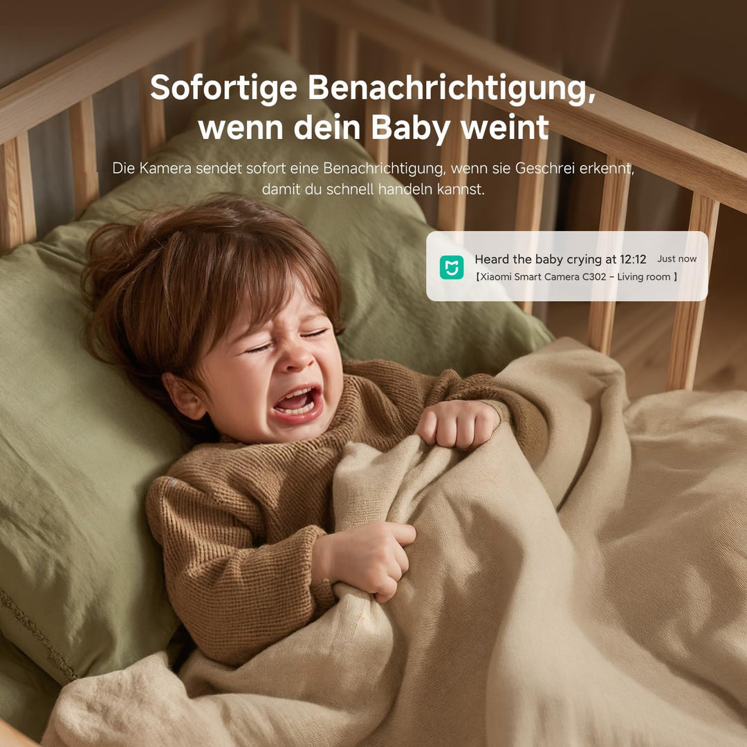 XIAOMI C302 Überwachungskamera Innen 2K, 360 Grad Kamera Überwachung Innen, KI-Erkennung, Physische