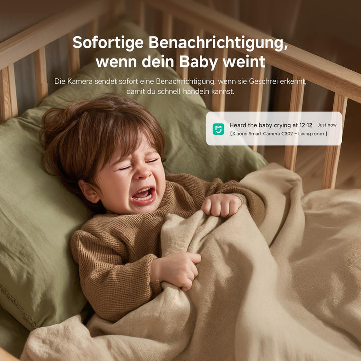 XIAOMI C302 Überwachungskamera Innen 2K, 360 Grad Kamera Überwachung Innen, KI-Erkennung, Physische