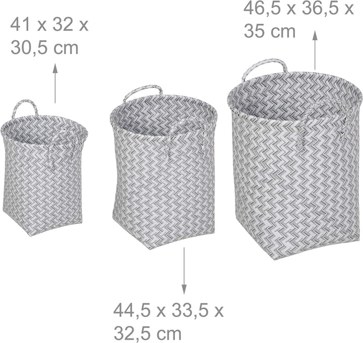 Relaxdays Wäschekorb geflochten, 3er Set Aufbewahrungskörbe, 3 Grössen, Spielzeugkorb mit Henkel, Ku