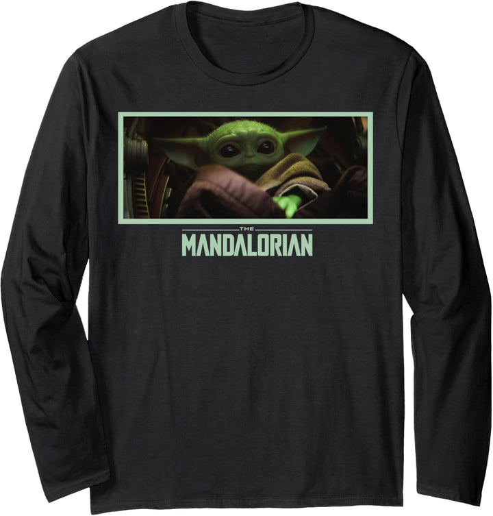 Star Wars The Mandalorian The Child Stare Logo Panel Langarmshirt