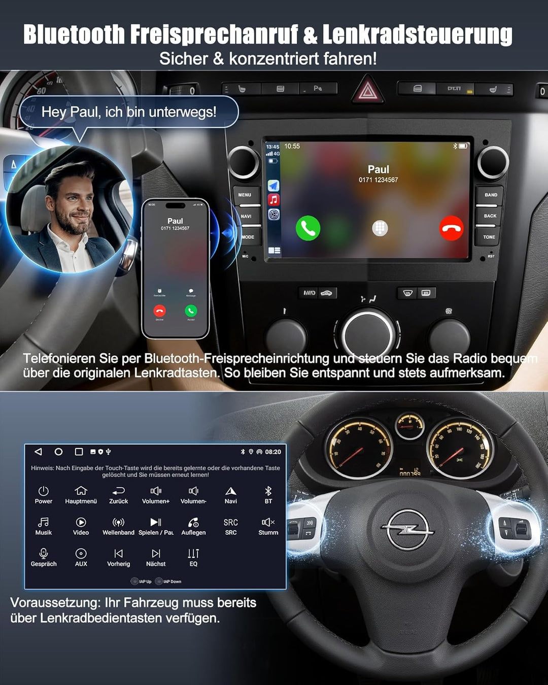 Bluetooth Autoradio mit Bildschirm für Opel Corsa d, Astra J & H, Meriva, Vivaro, Zafira b mit Navi