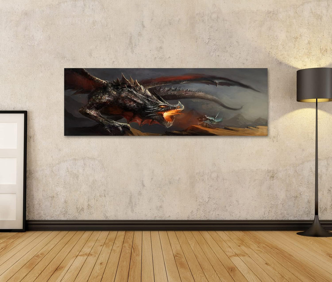 islandburner Bild auf Leinwand Ritter Kampf Feuerspeiender Drache Fantasy Bilder Wandbilder Poster L