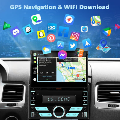 [2+64G] Podofo 2DIN Autoradio mit Wireless Carplay Android Auto, 7 Zoll Android 13 ausfahrbares Disp