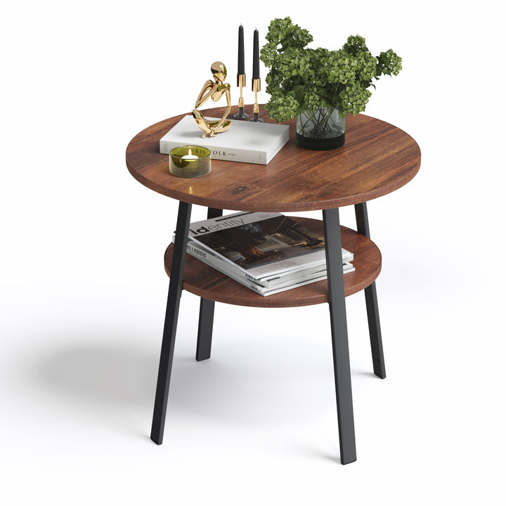 stardis Beistelltisch rund stabiles Metallgestell/Holz Ø52xH 54 cm, 2 Ablagen Nachttisch Couchtisch