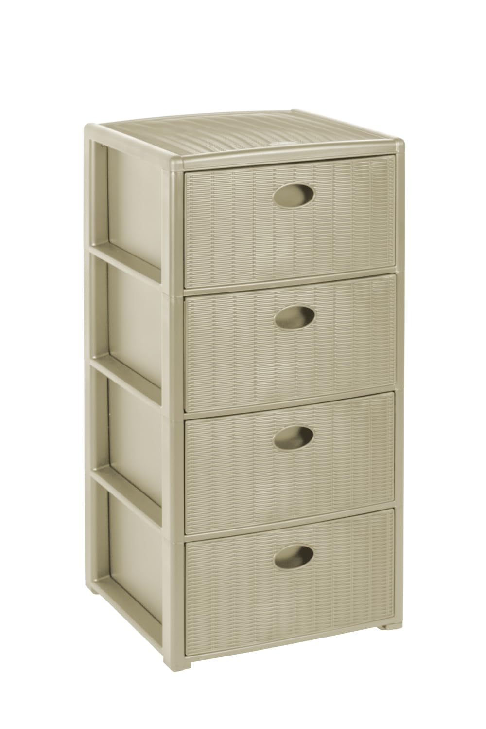 Rollbarer Schubladenschrank aus Kunststoff in Rattan-Optik mit 4 Schubladen. Masse: 40x40x81 cm (Kas