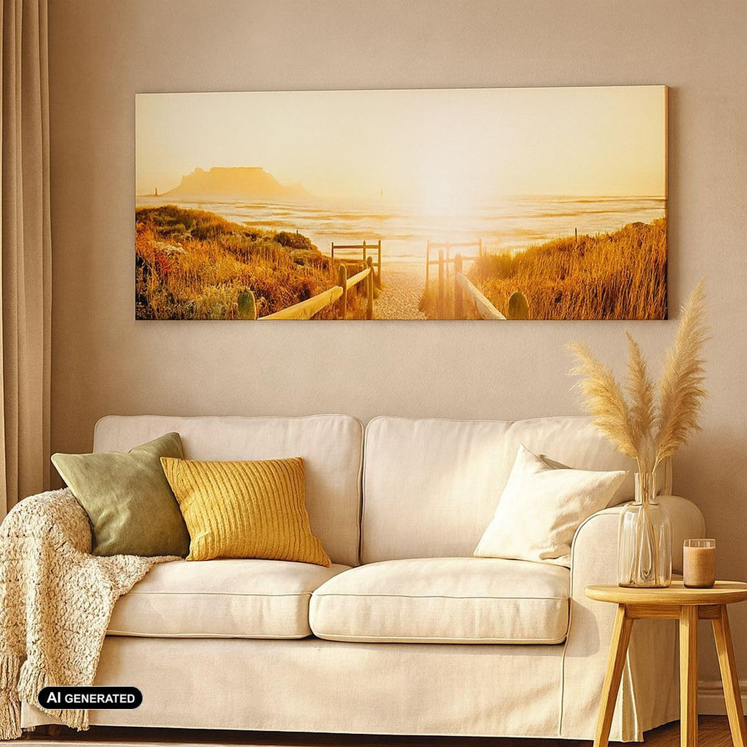 Wandbilder Dekoration Wohnzimmer Sonnenaufgang Welle Insel Meer Panorama Bilder auf Leinwand 120x50c