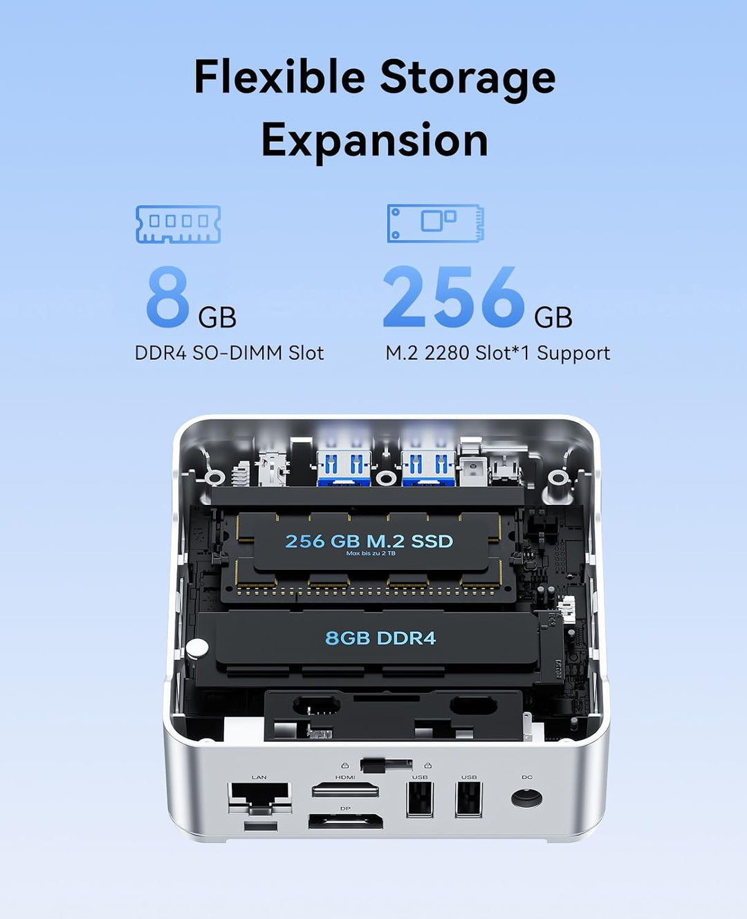NiPoGi Essenx E2 Mini PC, Ιntel Twin Lake N150(bis zu 3,6 GHz), 16 GB DDR4 256 GB M.2 SSD Mini Deskt