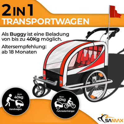 SAMAX Fahrradanhänger Jogger 2in1 360° drehbar Kinderanhänger Kinderfahrradanhänger Transportwagen v