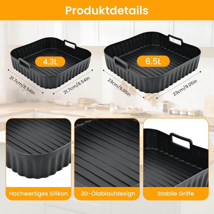 Airfryer Silikonform, Air Fryer Silikon Einsatz für Cosori Turbo Tower Pro/Smart 10,8L, Heissluftfri