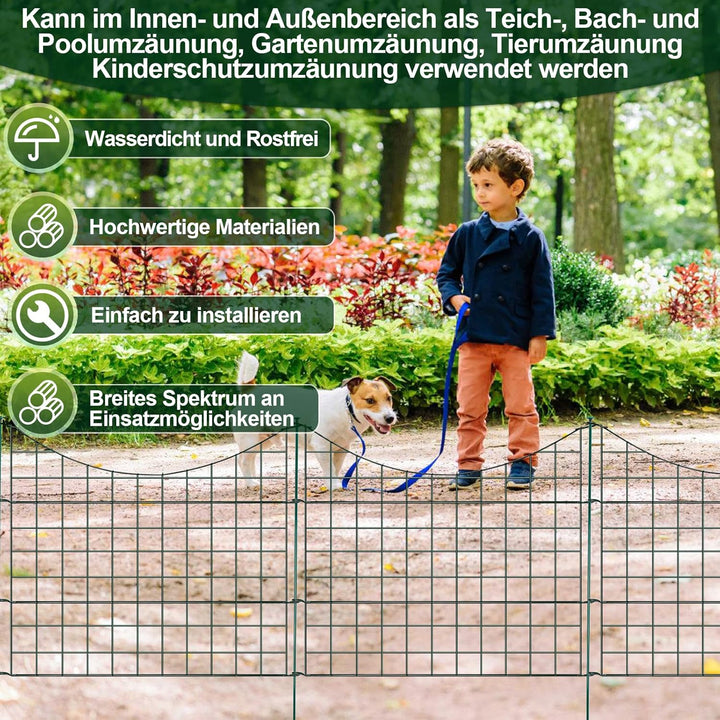 Herrselsam Teichzaun, 5tlg Set Gartenzaun Metall mit 11 Zaunelemente-5 Zaunelemente und 6 Befestigun