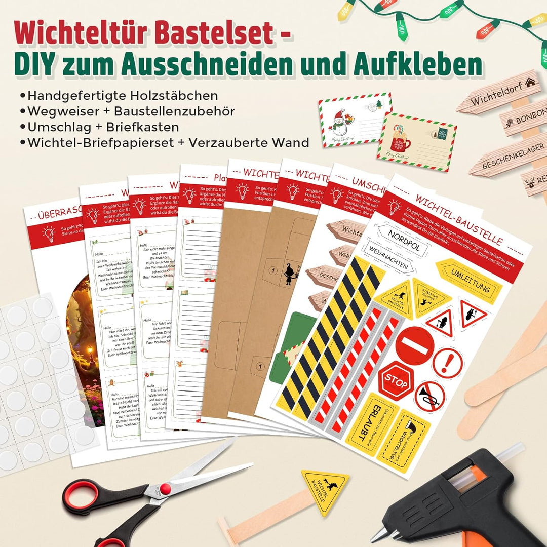 Wichtel Zubehör, 43 PCS Wichtel Set Weihnachten Komplett, Wichteltür Set mit Baustelle und Backset,