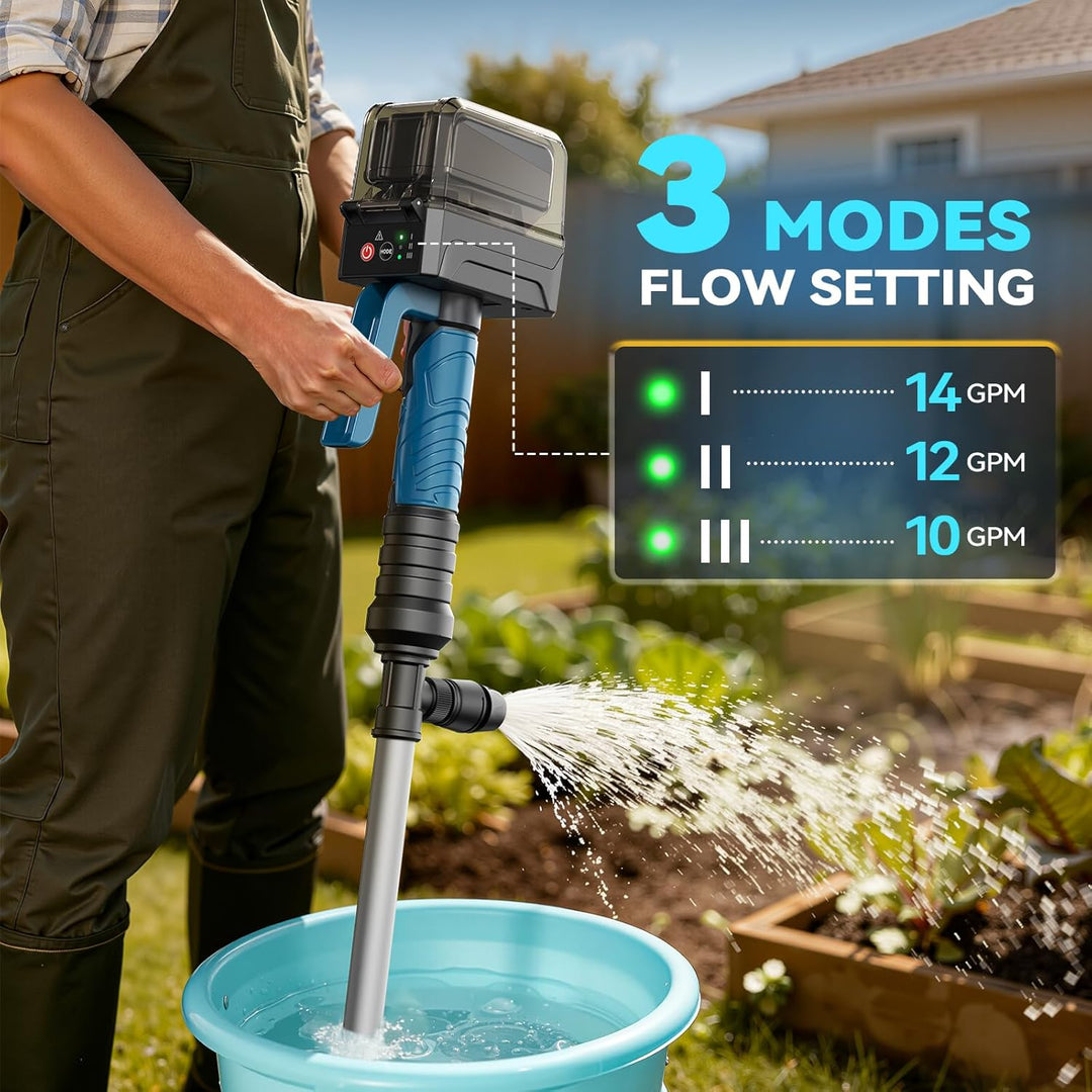 Ecarke Akku-Regenfasspumpe kompatibel mit Makita 18V – Fördermenge 3000 L/h, 8 m Förderhöhe, Auto-St