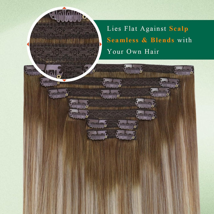 Easyouth Balayage Clip Extension Echthaar Blond Clip in Haar Extensions Remy Menschlich Clips in Haa