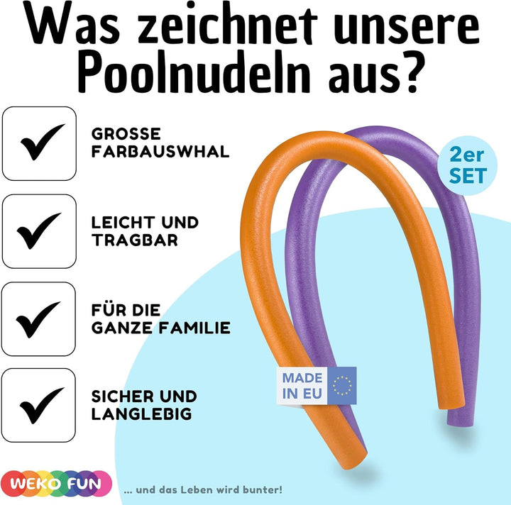 Schwimmnudel für Kinder & Erwachsene 160cm - Lange Poolnudel 2er Set - 9 Farben zur Auswahl - Schwim
