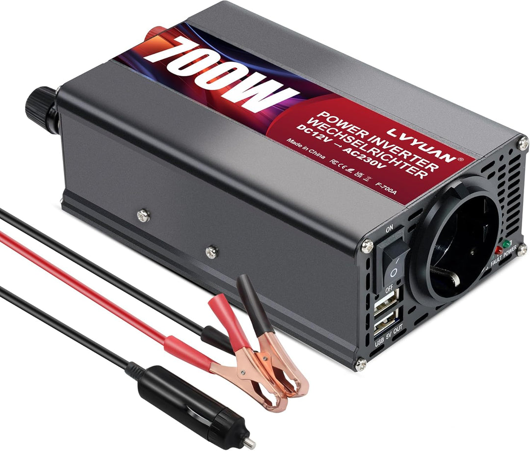 LVYUAN 500W Wechselrichter DC 12 V auf 230V AC Spannungswandler Auto Konverter 12 V mit Dual USB Por