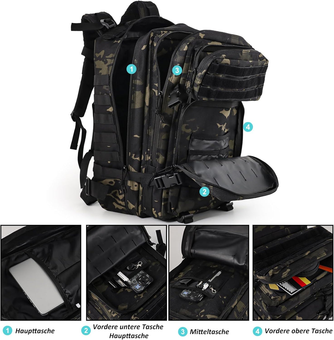 TANTOMI Taktischer Rucksack, 45L Militär Rucksack, Outdoor Rucksack, Travel Backpack, Tactical Backp