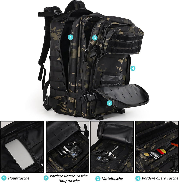TANTOMI Taktischer Rucksack, 45L Militär Rucksack, Outdoor Rucksack, Travel Backpack, Tactical Backp