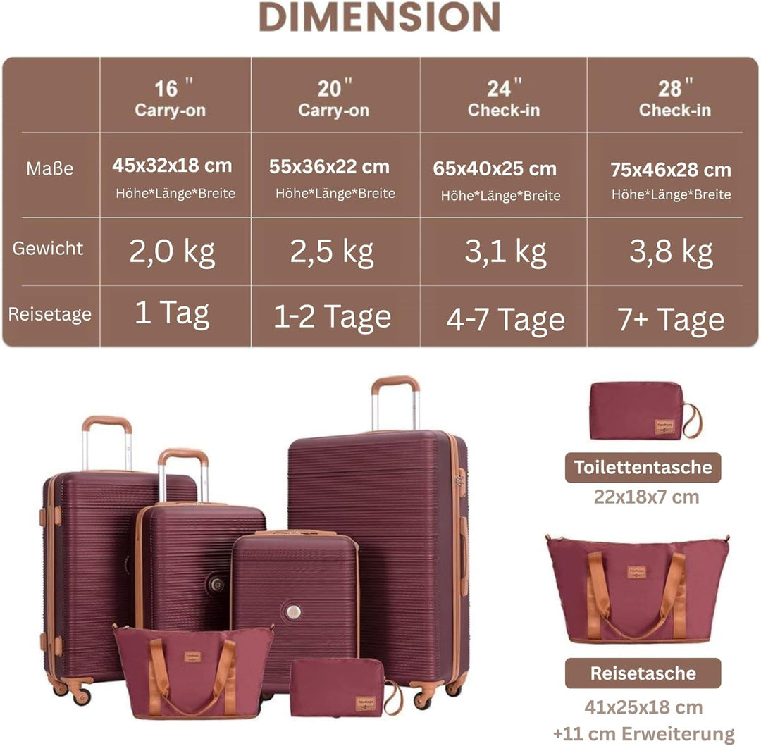 Travelhouse Bari Premium Kofferset 6-teilig – Robust & leichtes ABS Hartschalen Trolley Set mit 4 Ko