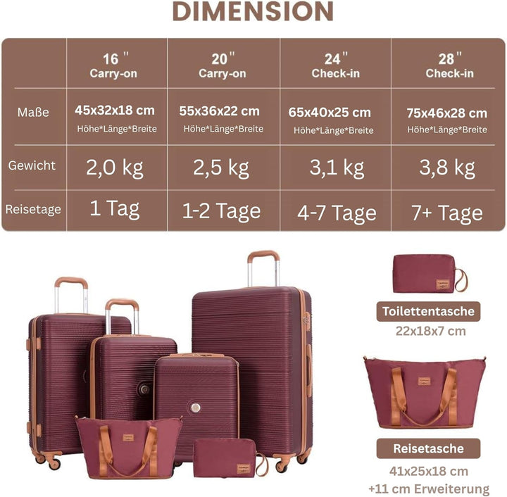 Travelhouse Bari Premium Kofferset 6-teilig – Robust & leichtes ABS Hartschalen Trolley Set mit 4 Ko