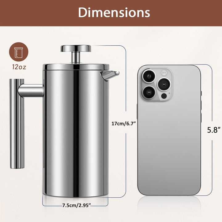MaxMiuly Kaffeebereiter French Press 0,35 Liter Klein Kaffeezubereiter Doppelwandige Edelstahl Franz