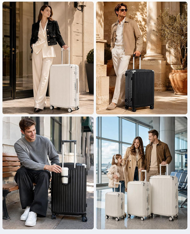 KONO Handgepäck Koffer M, Hochfester Reisekoffer aus PC, Trolley mit Handyhalterung und Haken, Harts