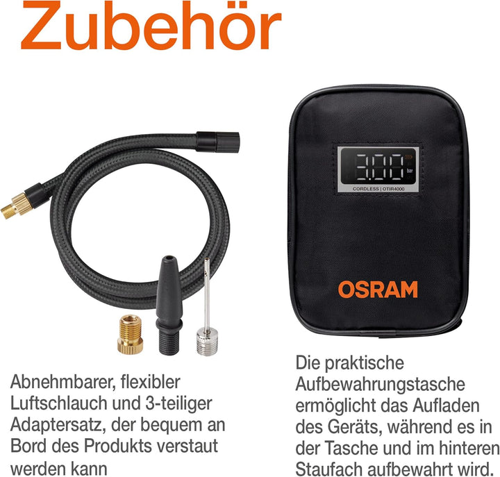 OSRAM TYREinflate 4000, wiederaufladbarer und kabelloser Reifenfüller, programmierbarer digitaler Lu