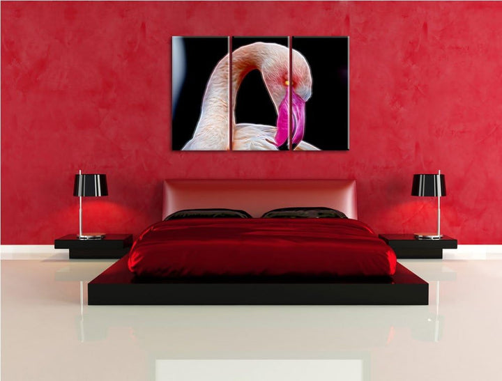 Dark Flamingo beim Putzen Spezial 3-Teiler Leinwandbild 120x80 Bild auf Leinwand, XXL riesige Bilder
