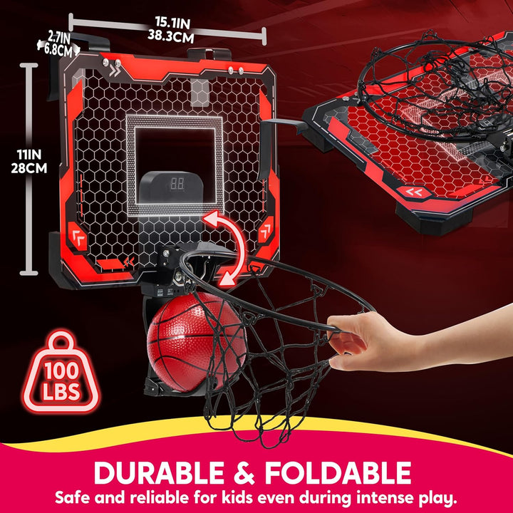 SYNCFUN Basketballkorb Indoor Kinder,Mini Basketballkorb Kinder mit Elektronische Anzeigetafel 4 Bal